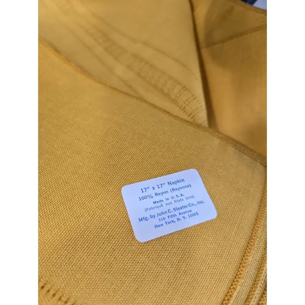 Vintage Mustard Yellow Napkins Lot of 8 17x17 USA Rayon John C Sleater